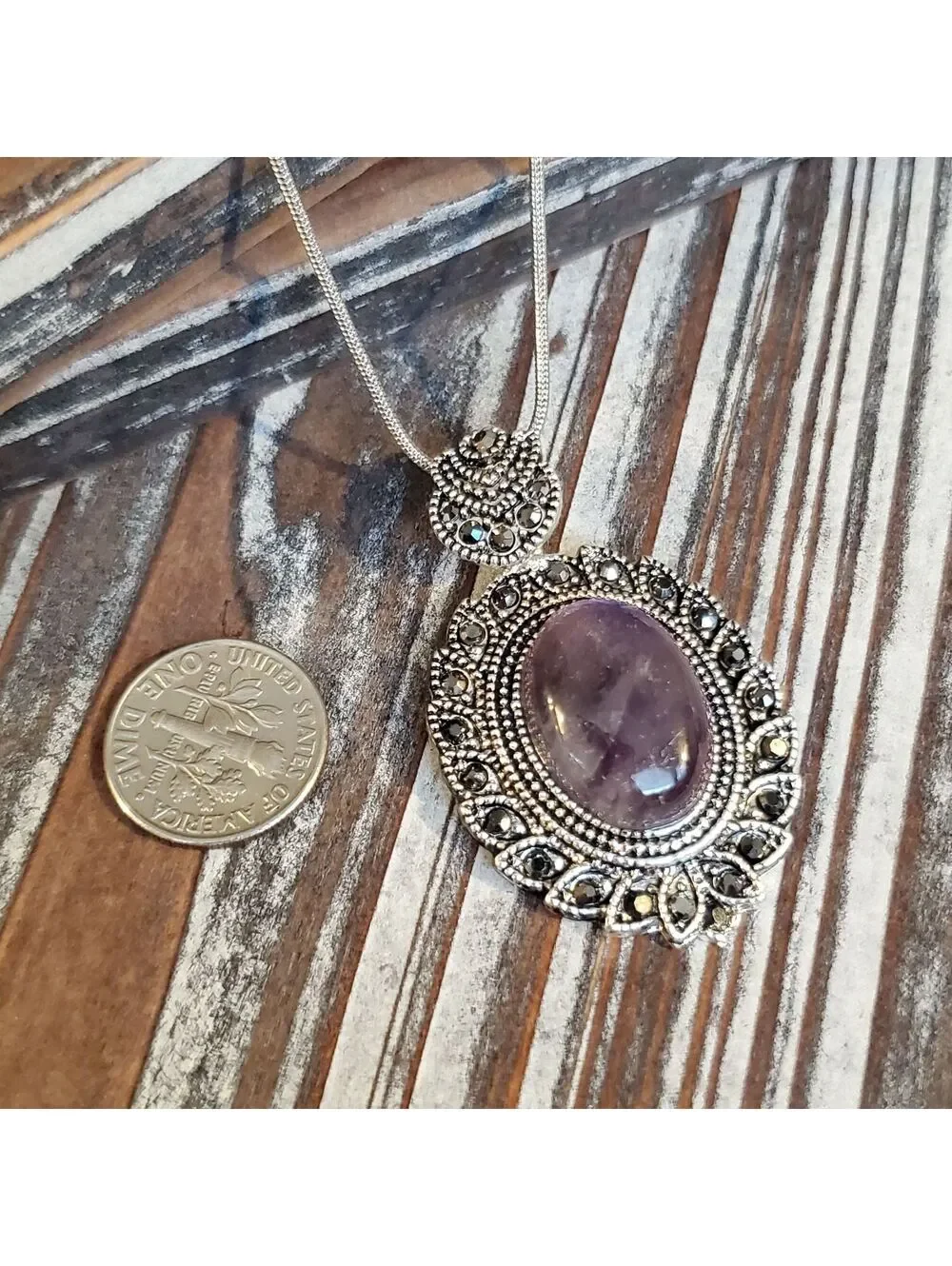 Victorian Style Necklace Silver Amethyst